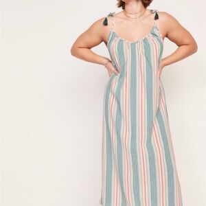 Old Navy Striped Maxi Swing Dress Tie Shoulder Beach Resortwear Large Tassel
